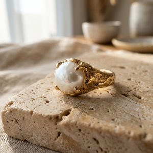 Molten 18k Gold Pearl Solitaire Ring